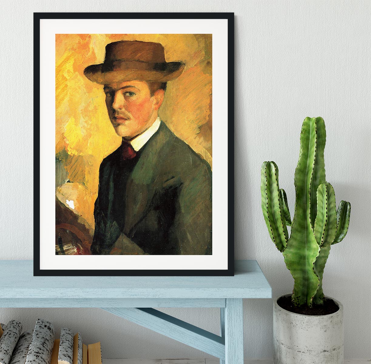 Self-Portrait with Hat by Macke Framed Print - Canvas Art Rocks - 1