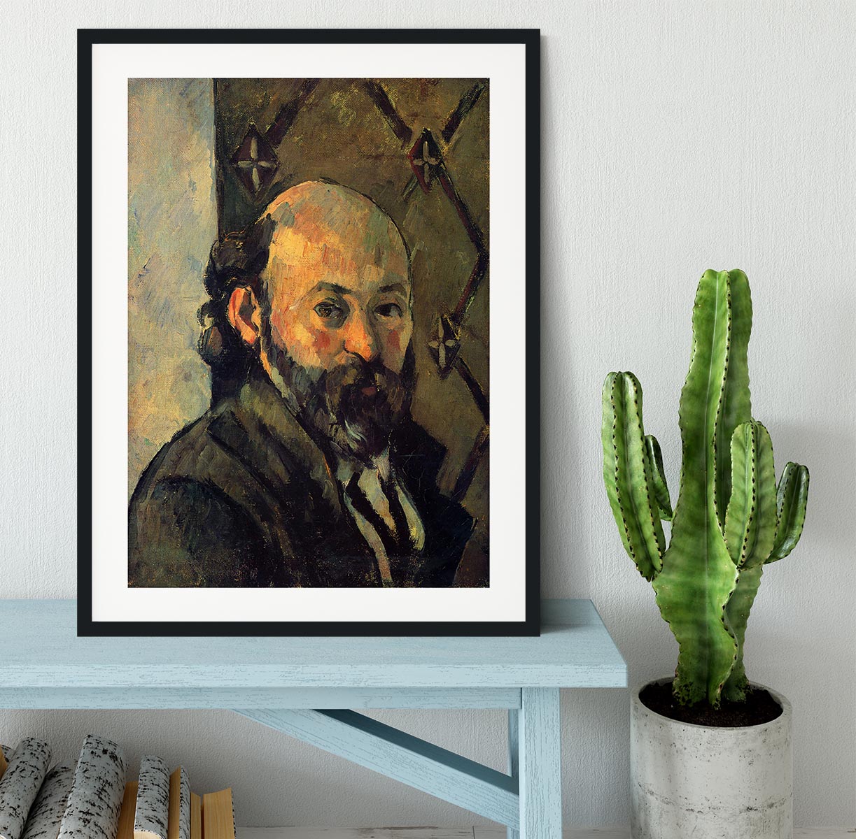 Self-portrait in front of wallpaper by Cezanne Framed Print - Canvas Art Rocks - 1