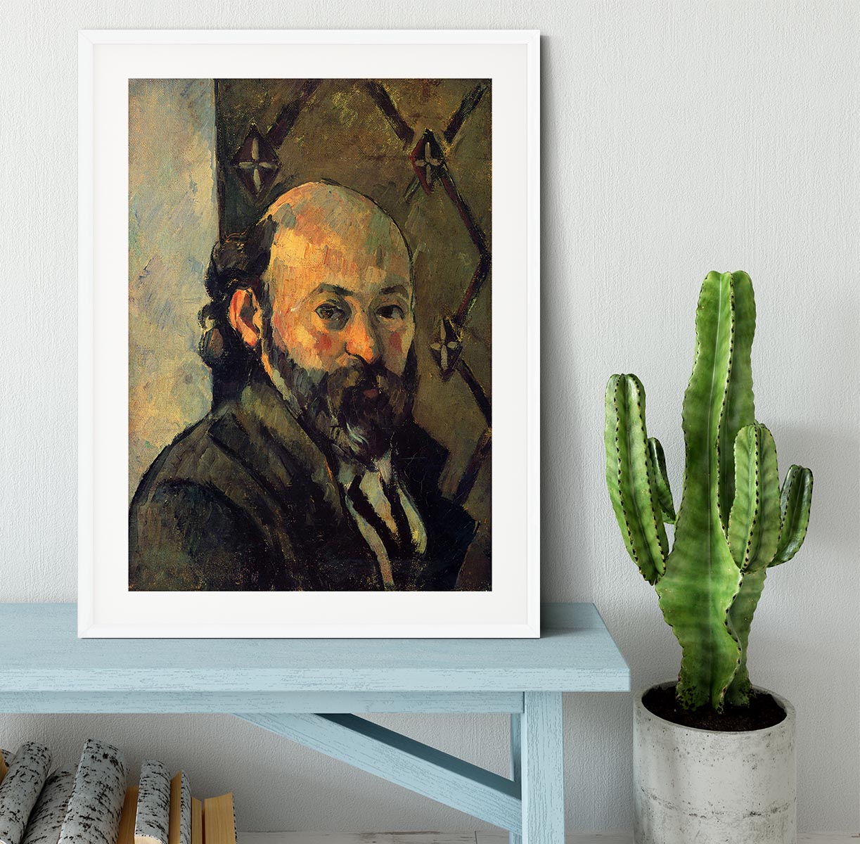 Self-portrait in front of wallpaper by Cezanne Framed Print - Canvas Art Rocks - 5