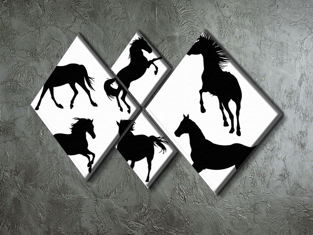 Set of horse silhouette collection 4 Square Multi Panel Canvas - Canvas Art Rocks - 2