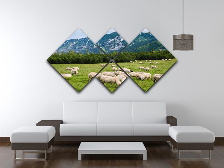 Sheep herds at alpine pastures 4 Square Multi Panel Canvas - Canvas Art Rocks - 3