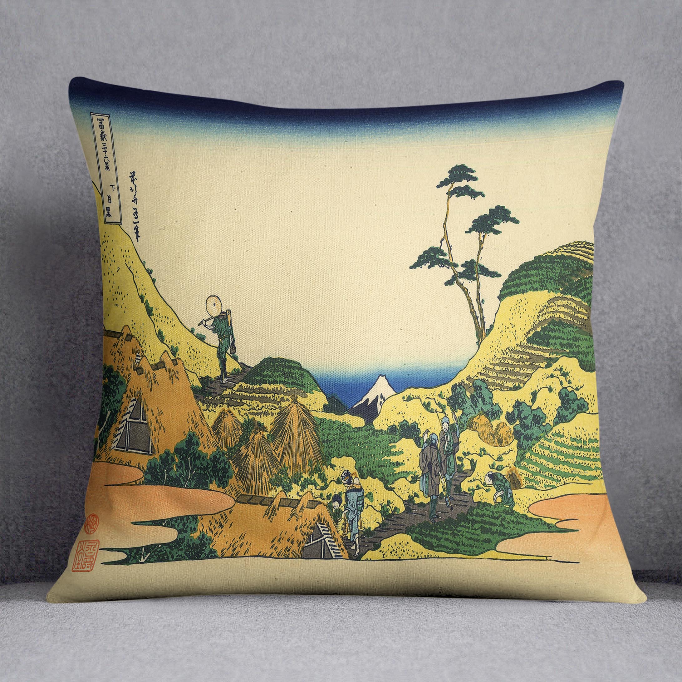 Shimomeguro by Hokusai Cushion