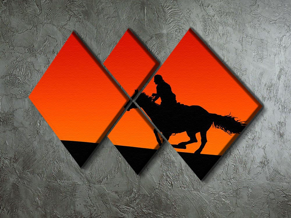 Silhouette of a horse and rider at sunset 4 Square Multi Panel Canvas - Canvas Art Rocks - 2