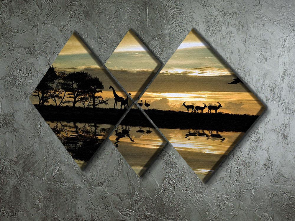 Silhouette of animals in Africa 4 Square Multi Panel Canvas - Canvas Art Rocks - 2