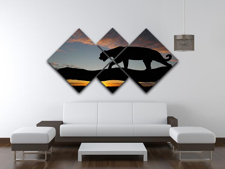 Silhouette of leopard on tree over sunset 4 Square Multi Panel Canvas - Canvas Art Rocks - 3