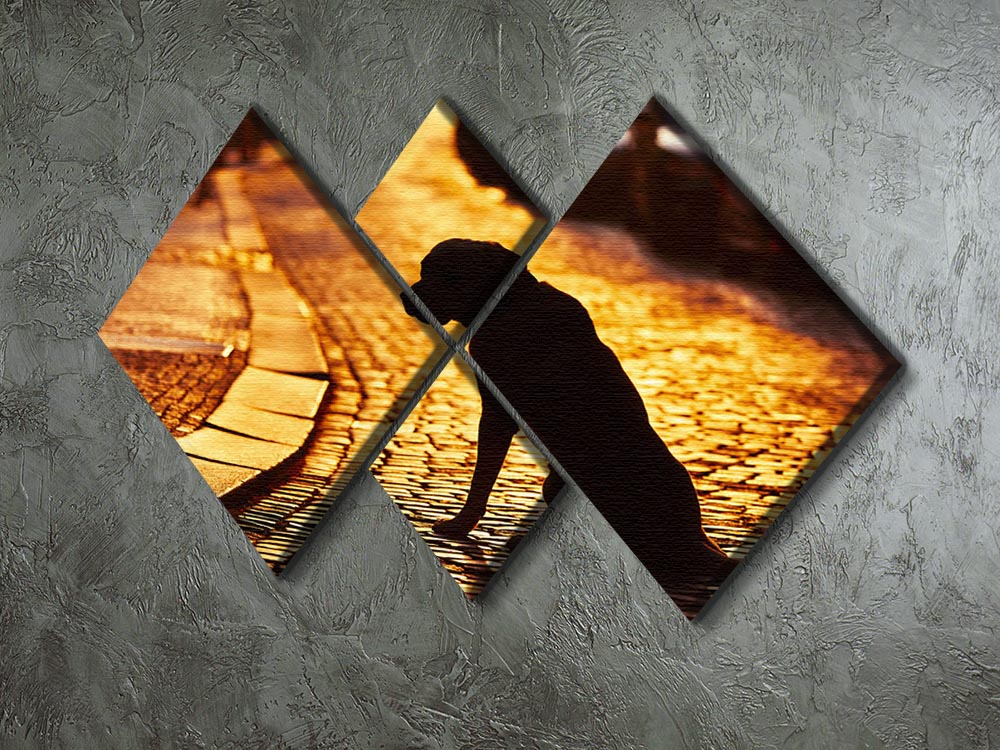 Silhouette of the dog on the street at sunset 4 Square Multi Panel Canvas - Canvas Art Rocks - 2