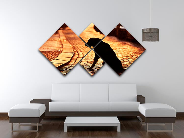 Silhouette of the dog on the street at sunset 4 Square Multi Panel Canvas - Canvas Art Rocks - 3