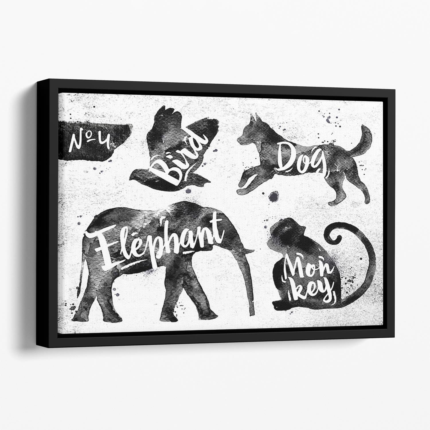 Silhouettes of animals Floating Framed Canvas - Canvas Art Rocks - 1