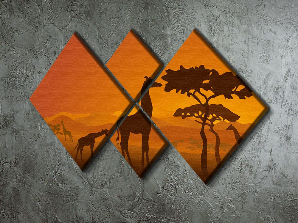 Silhouettes of giraffes in national park of Kenya 4 Square Multi Panel Canvas - Canvas Art Rocks - 2