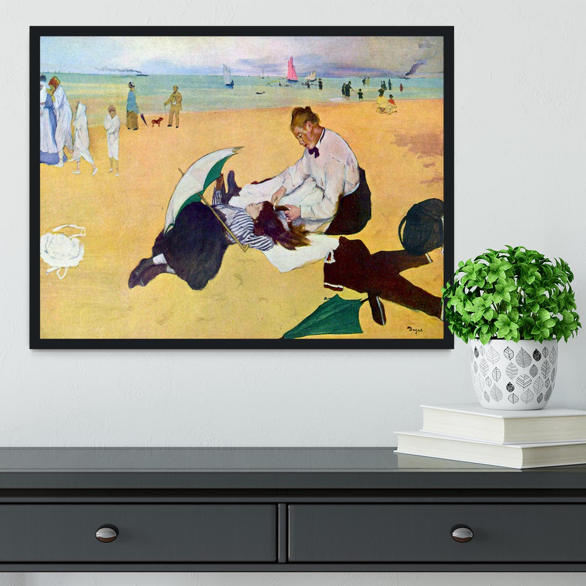 Small girls on the beach by Degas Framed Print - Canvas Art Rocks - 2