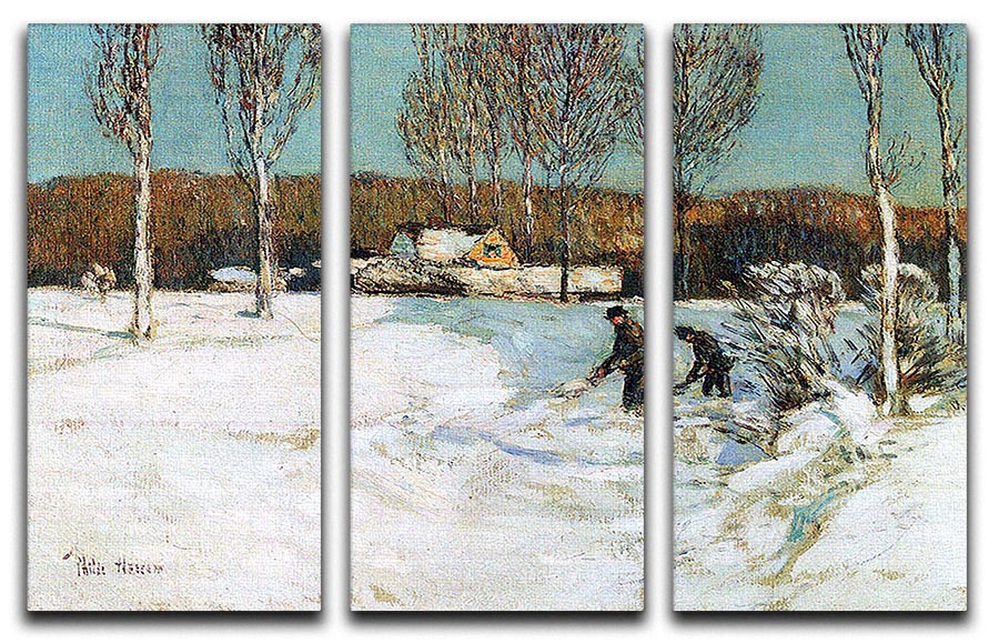 Snow shovels New England by Hassam 3 Split Panel Canvas Print - Canvas Art Rocks - 1