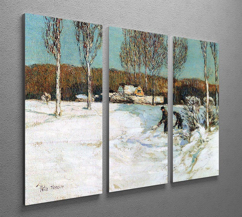 Snow shovels New England by Hassam 3 Split Panel Canvas Print - Canvas Art Rocks - 2