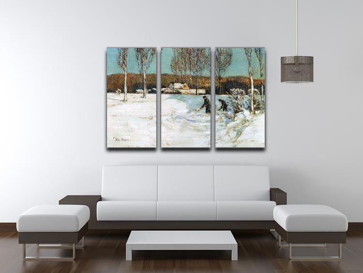 Snow shovels New England by Hassam 3 Split Panel Canvas Print - Canvas Art Rocks - 3