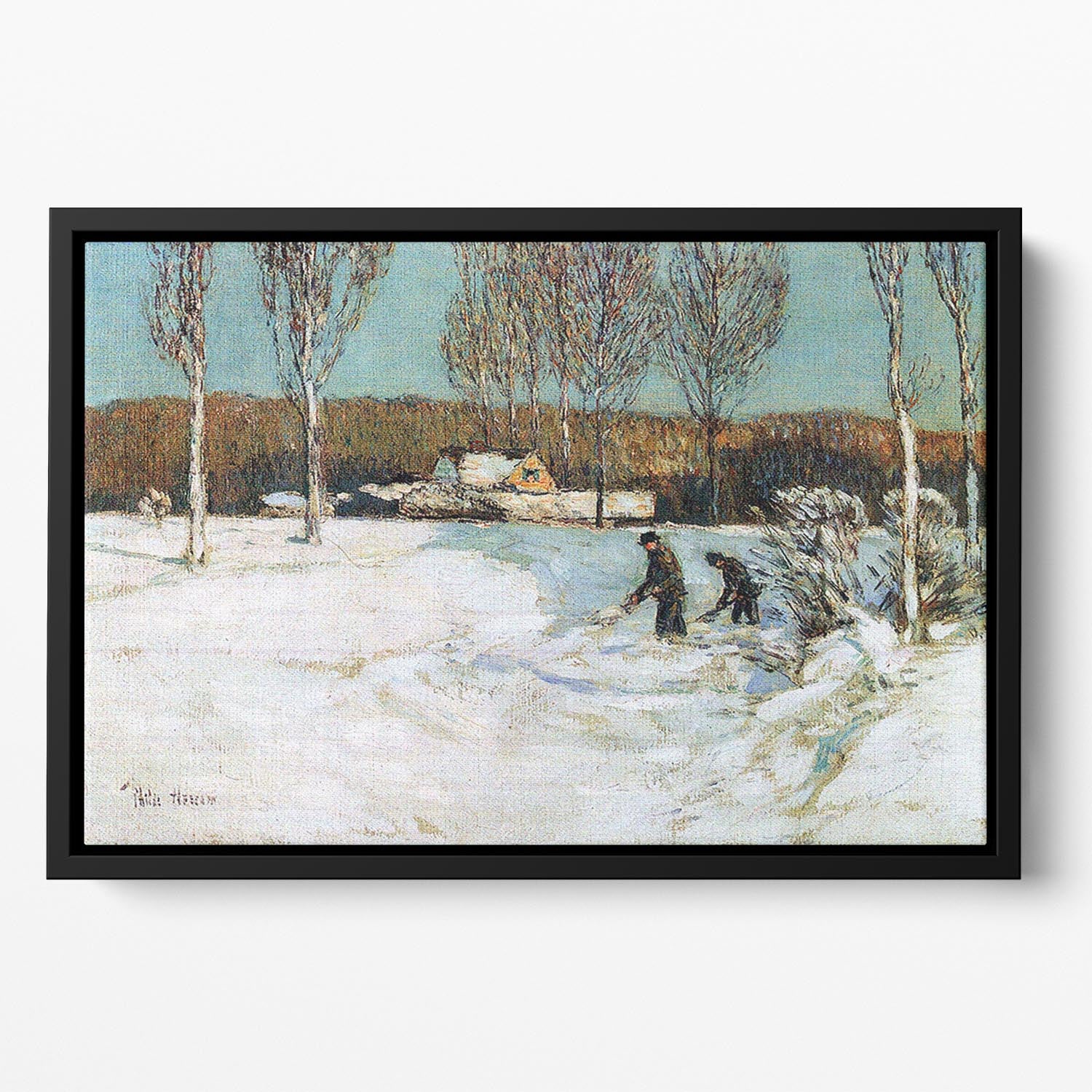 Snow shovels New England by Hassam Floating Framed Canvas - Canvas Art Rocks - 2