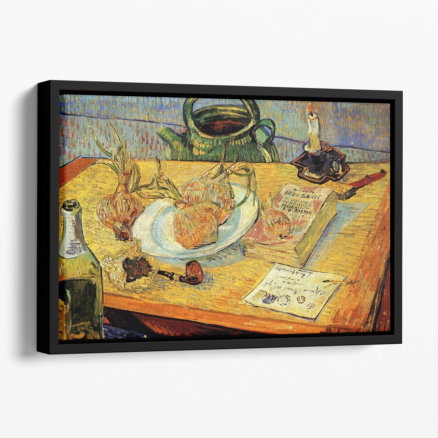 Still Life Drawing Board Pipe Onions and Sealing-Wax by Van Gogh Floating Framed Canvas