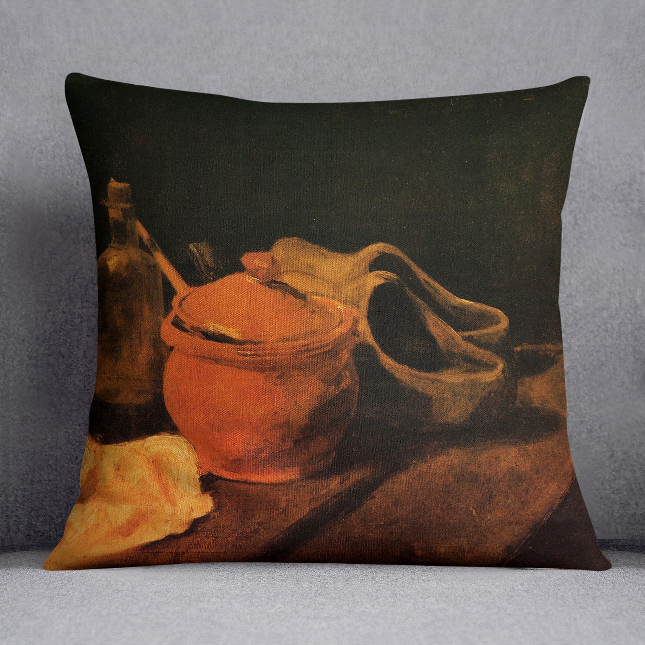 Still Life with Earthenware Bottle and Clogs by Van Gogh Cushion