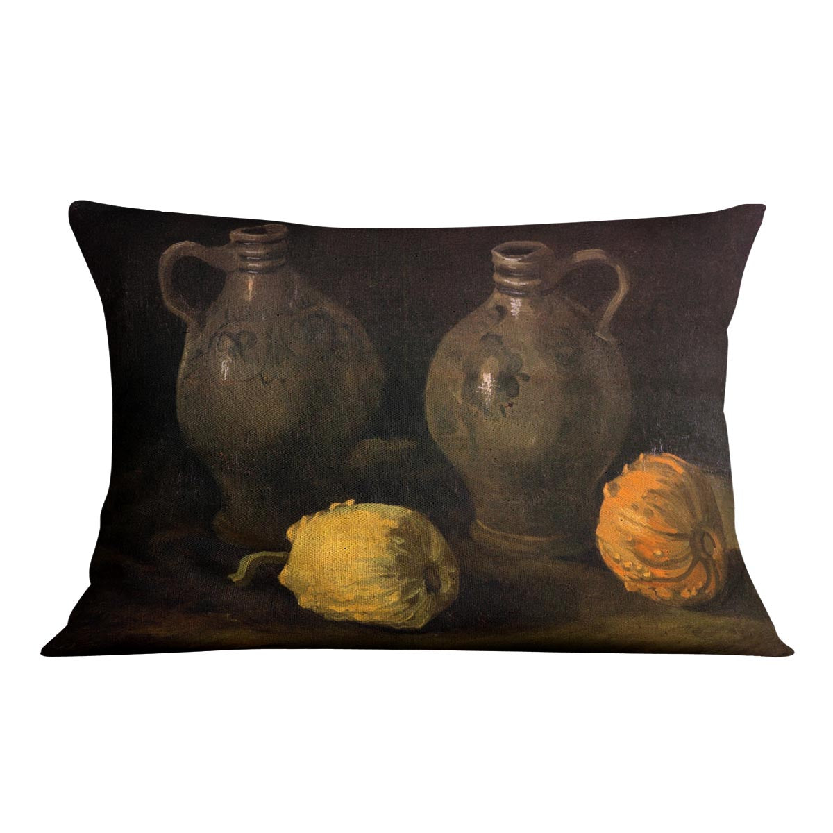 Still Life with Two Jars and Two Pumpkins by Van Gogh Cushion