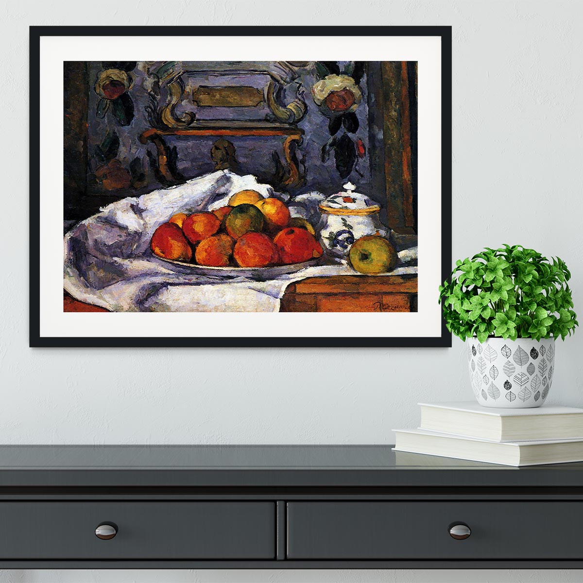 Still life bowl of apples by Cezanne Framed Print - Canvas Art Rocks - 1