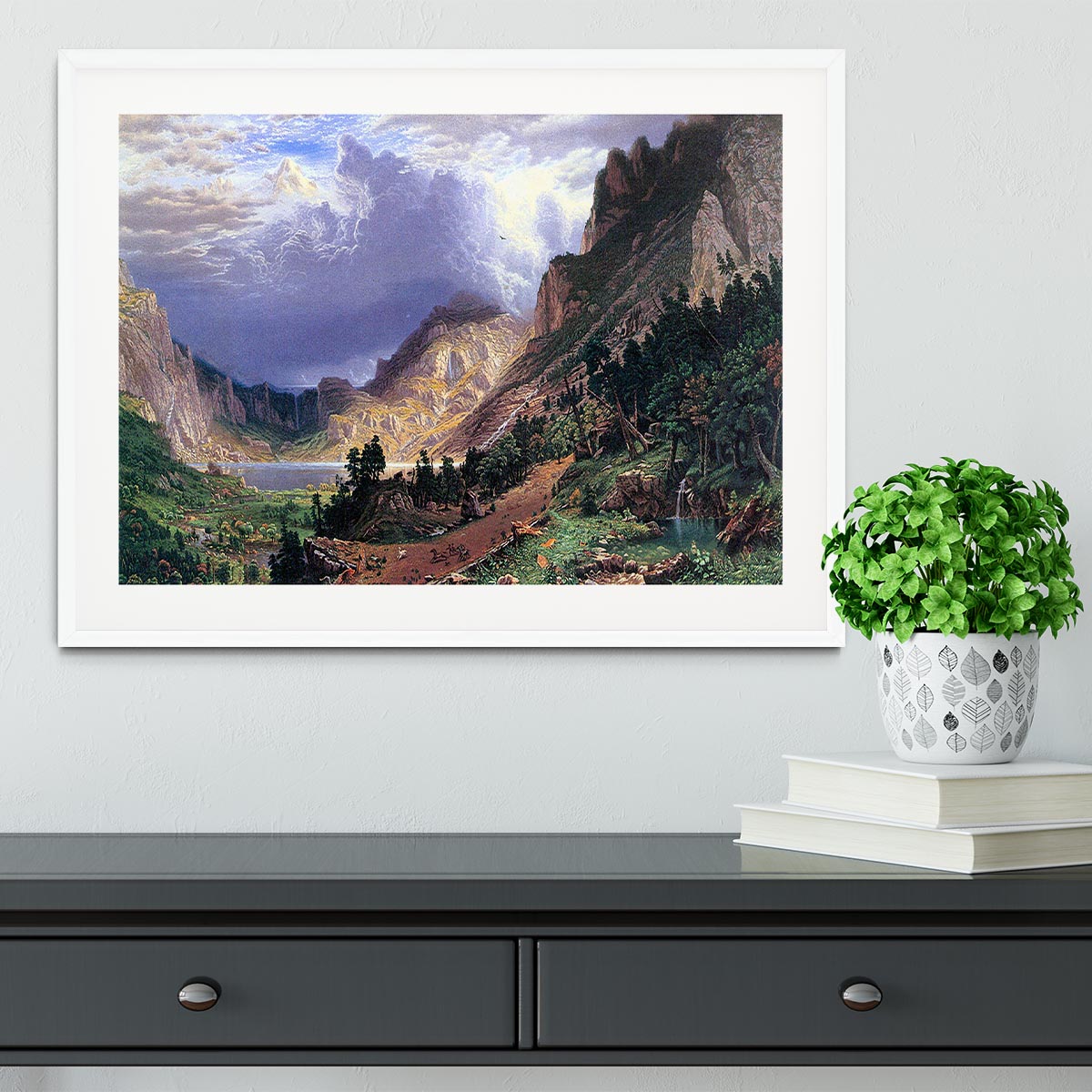 Storm in the Rockies Mt. Rosalie by Bierstadt Framed Print - Canvas Art Rocks - 5