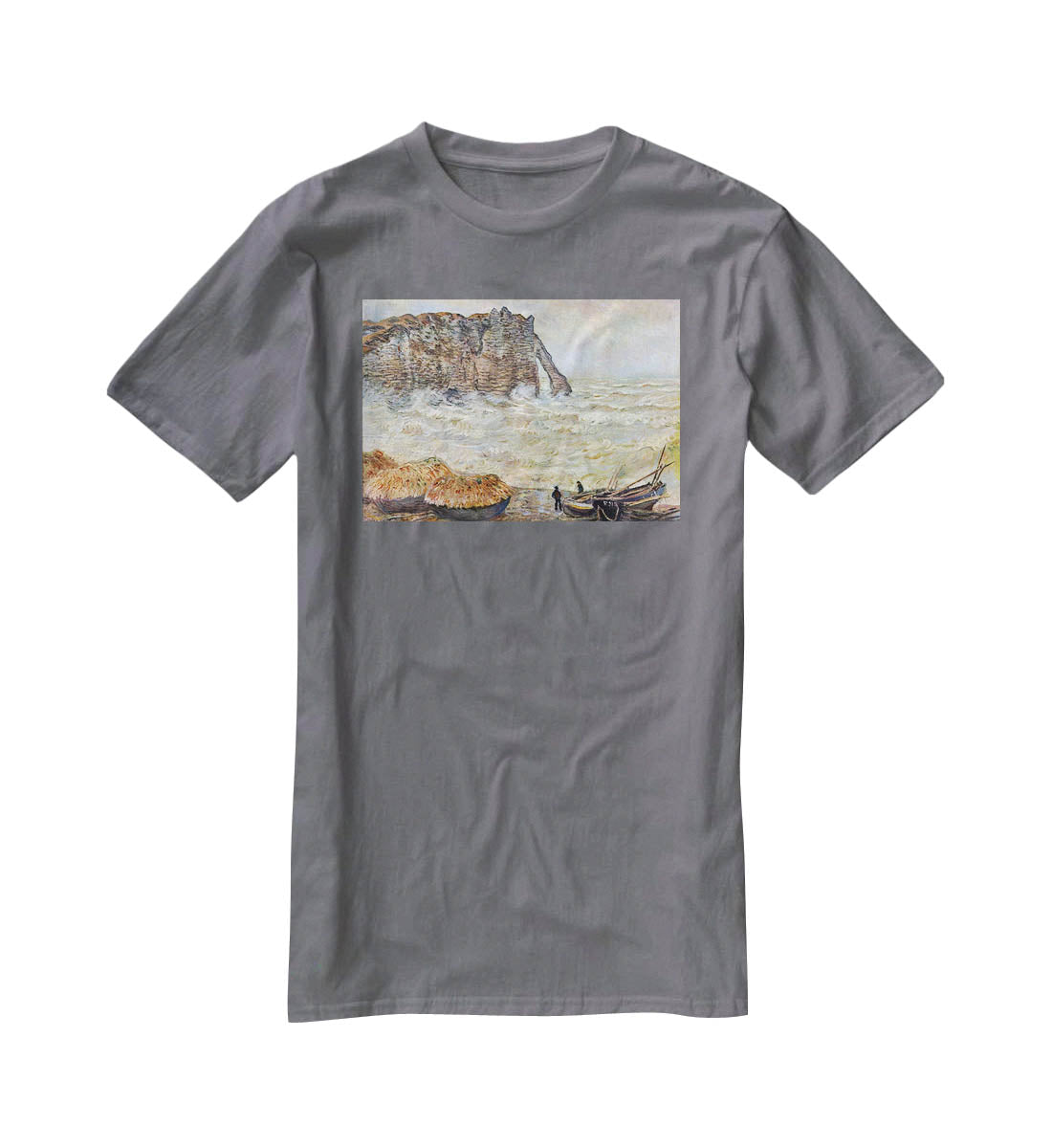 Stormy Sea La Porte d'Aval by Monet T-Shirt - Canvas Art Rocks - 3