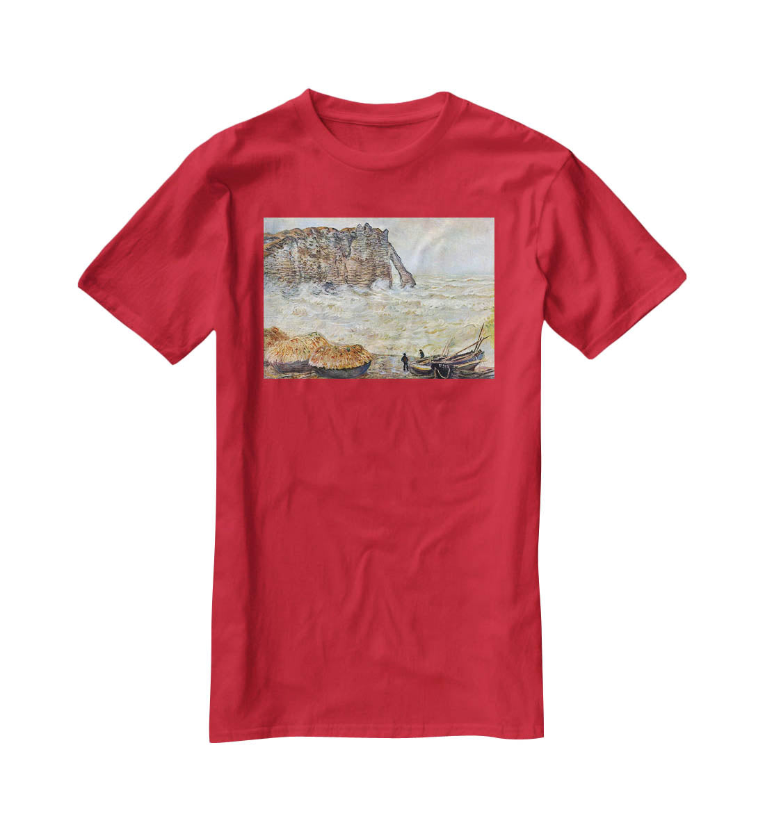 Stormy Sea La Porte d'Aval by Monet T-Shirt - Canvas Art Rocks - 4