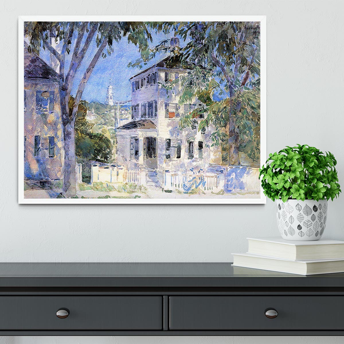 Street in Portsmouth by Hassam Framed Print - Canvas Art Rocks -6