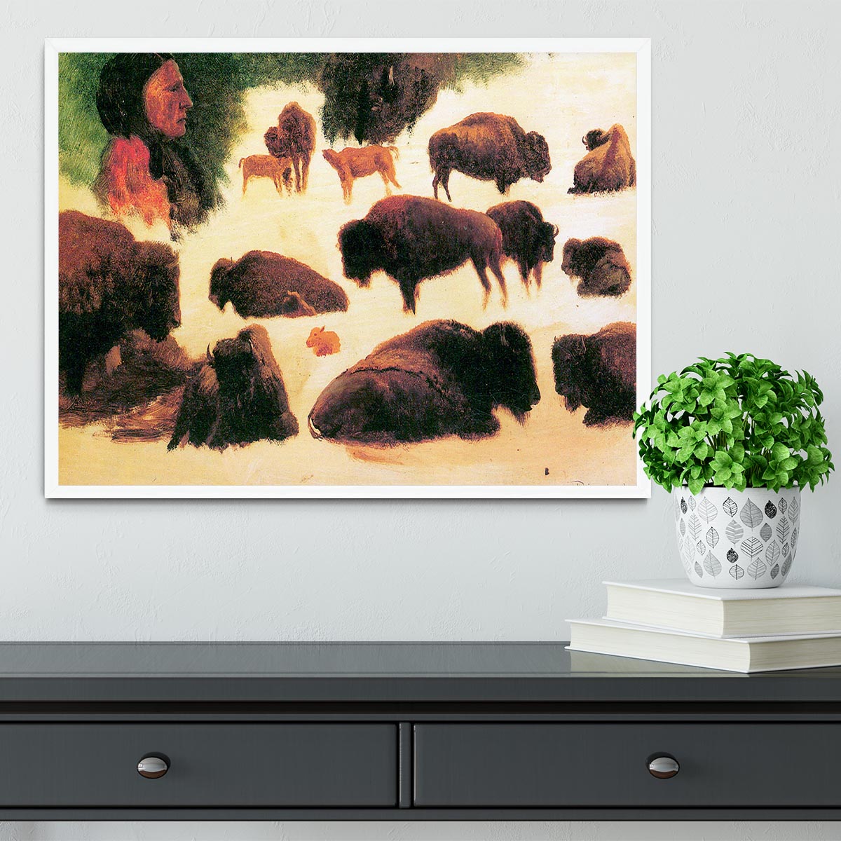 Study of Buffaloes by Bierstadt Framed Print - Canvas Art Rocks -6