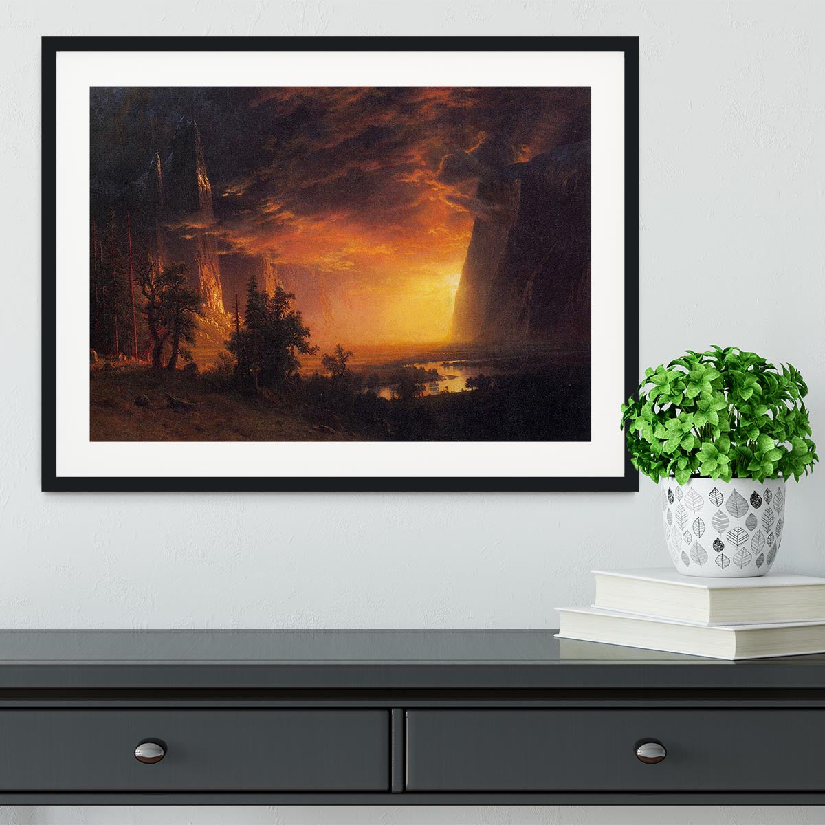 Sunrise in Yosemite Valley by Bierstadt Framed Print - Canvas Art Rocks - 1