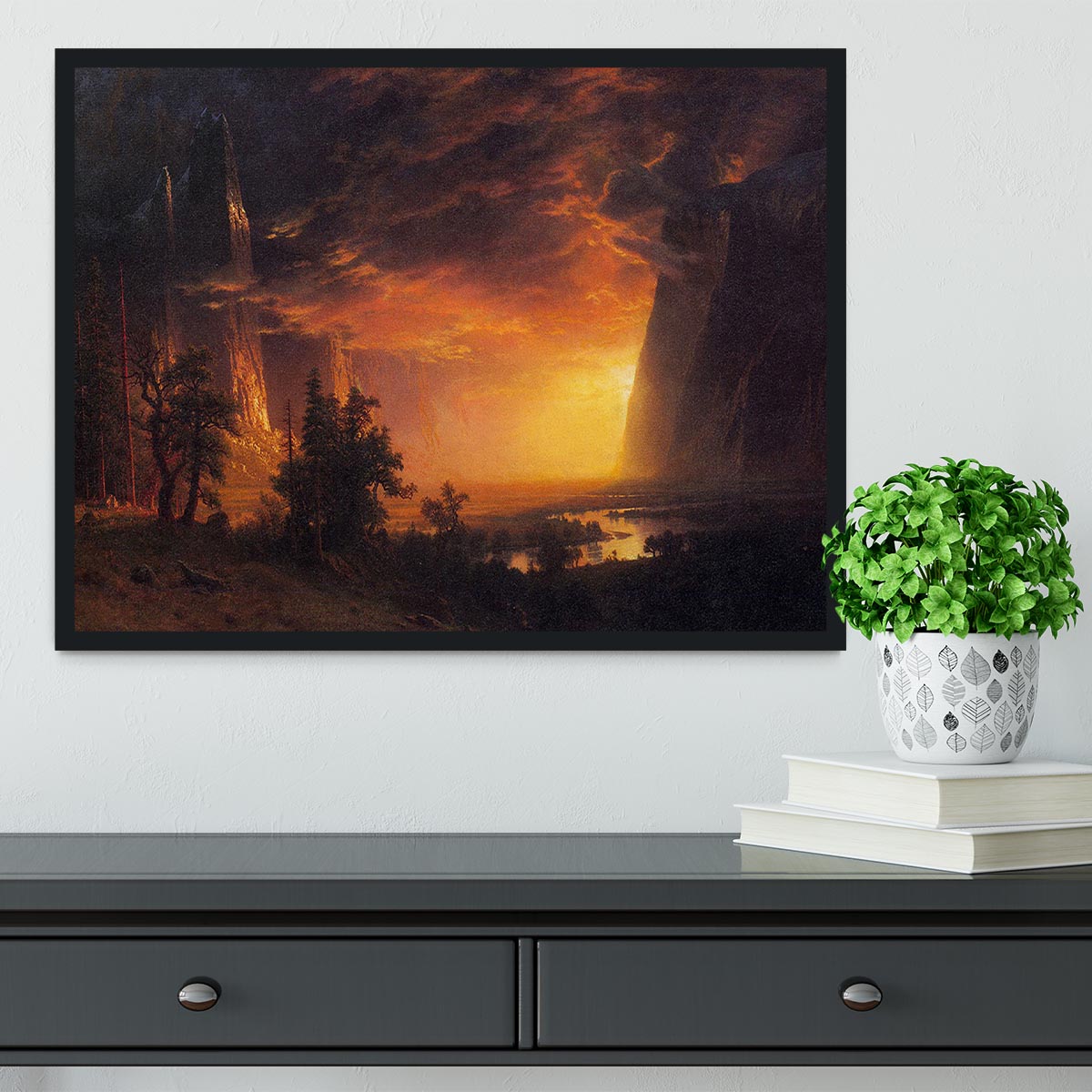 Sunrise in Yosemite Valley by Bierstadt Framed Print - Canvas Art Rocks - 2