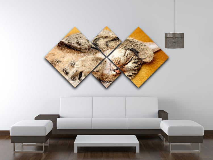 Tabby sweet sleeping on the bed 4 Square Multi Panel Canvas - Canvas Art Rocks - 3
