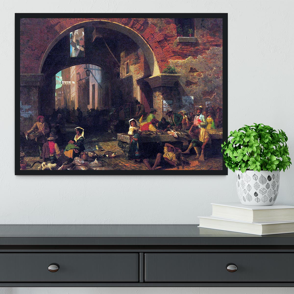 The Arc of Octavius Roman Fish market by Bierstadt Framed Print - Canvas Art Rocks - 2