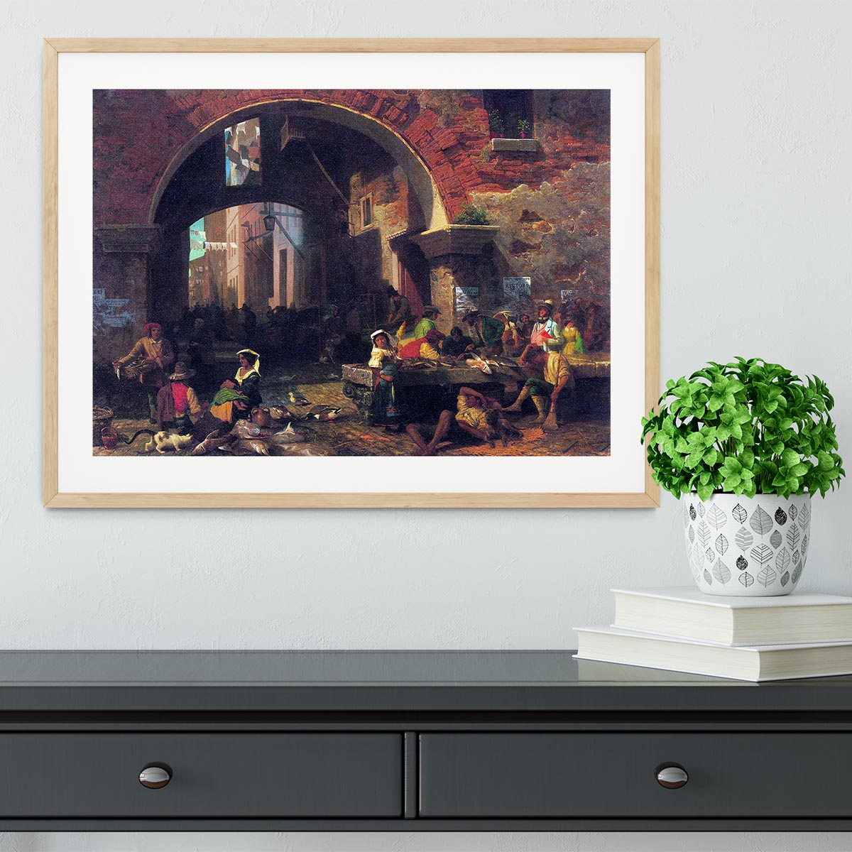 The Arc of Octavius Roman Fish market by Bierstadt Framed Print - Canvas Art Rocks - 3