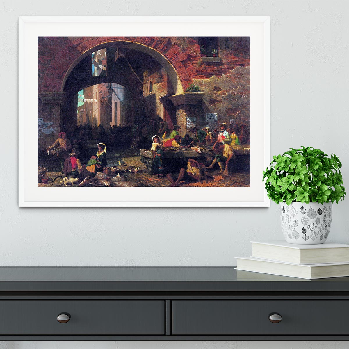 The Arc of Octavius Roman Fish market by Bierstadt Framed Print - Canvas Art Rocks - 5