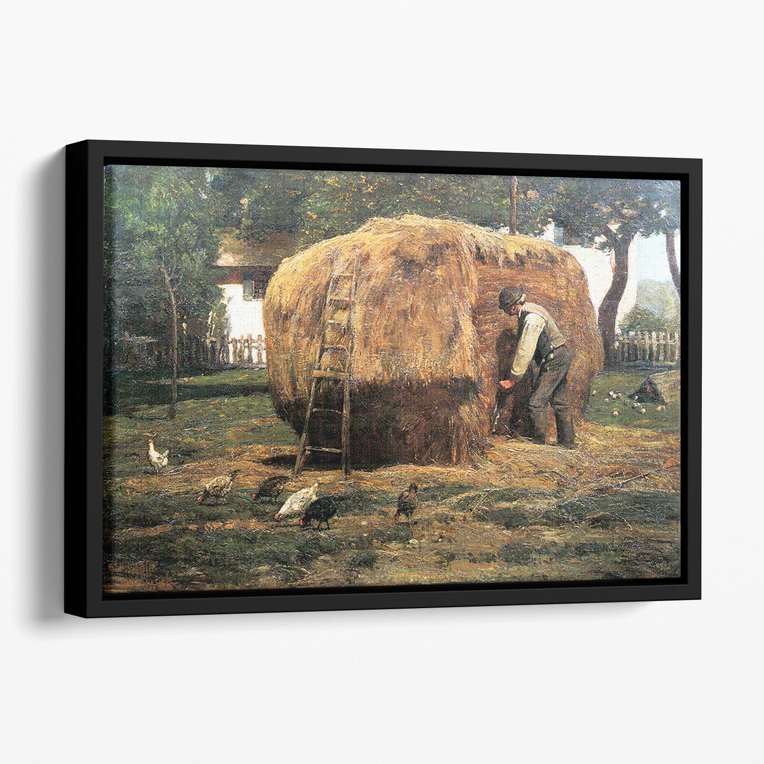 The Barnyard by Hassam Floating Framed Canvas - Canvas Art Rocks - 1