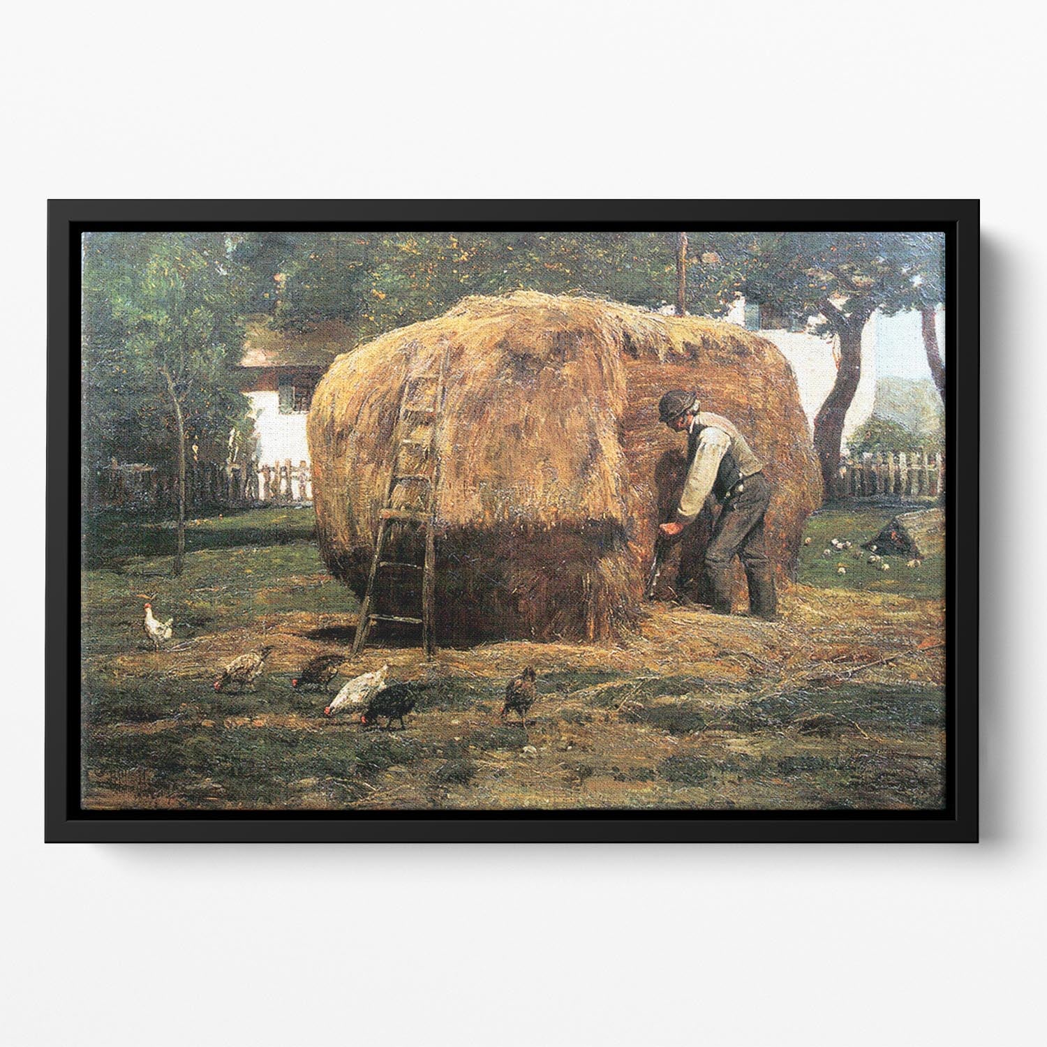 The Barnyard by Hassam Floating Framed Canvas - Canvas Art Rocks - 2