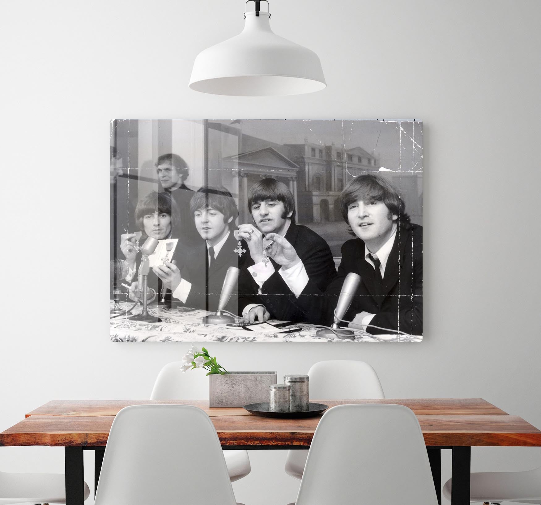 The Beatles at a press conference with their MBEs HD Metal Print