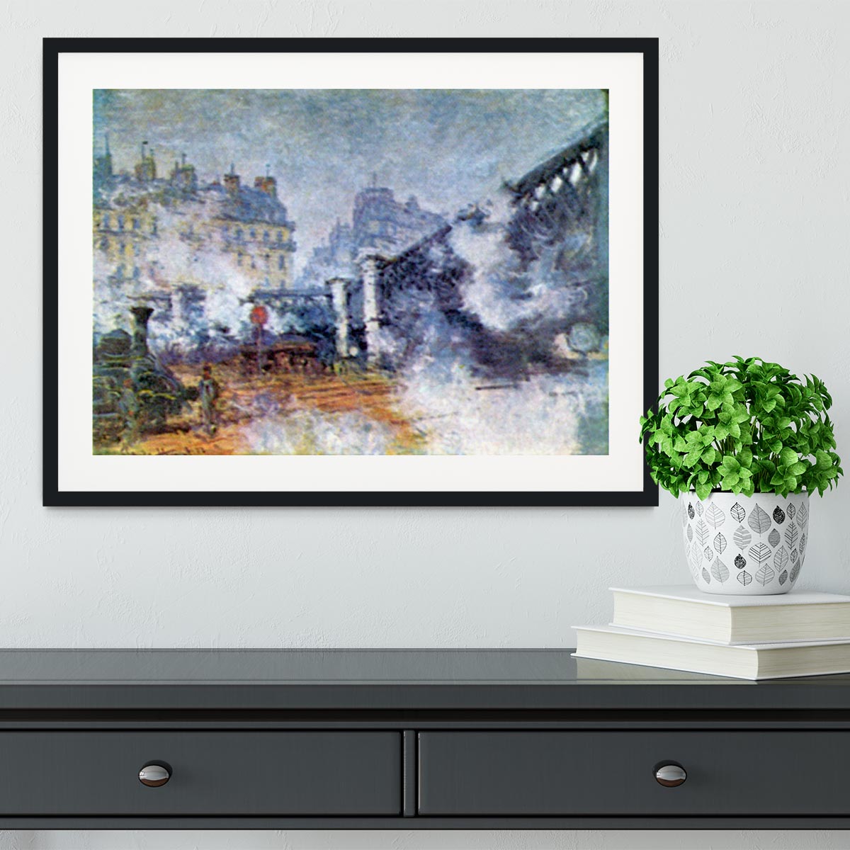 The Europe Bridge Saint Lazare station in Paris by Monet Framed Print - Canvas Art Rocks - 1