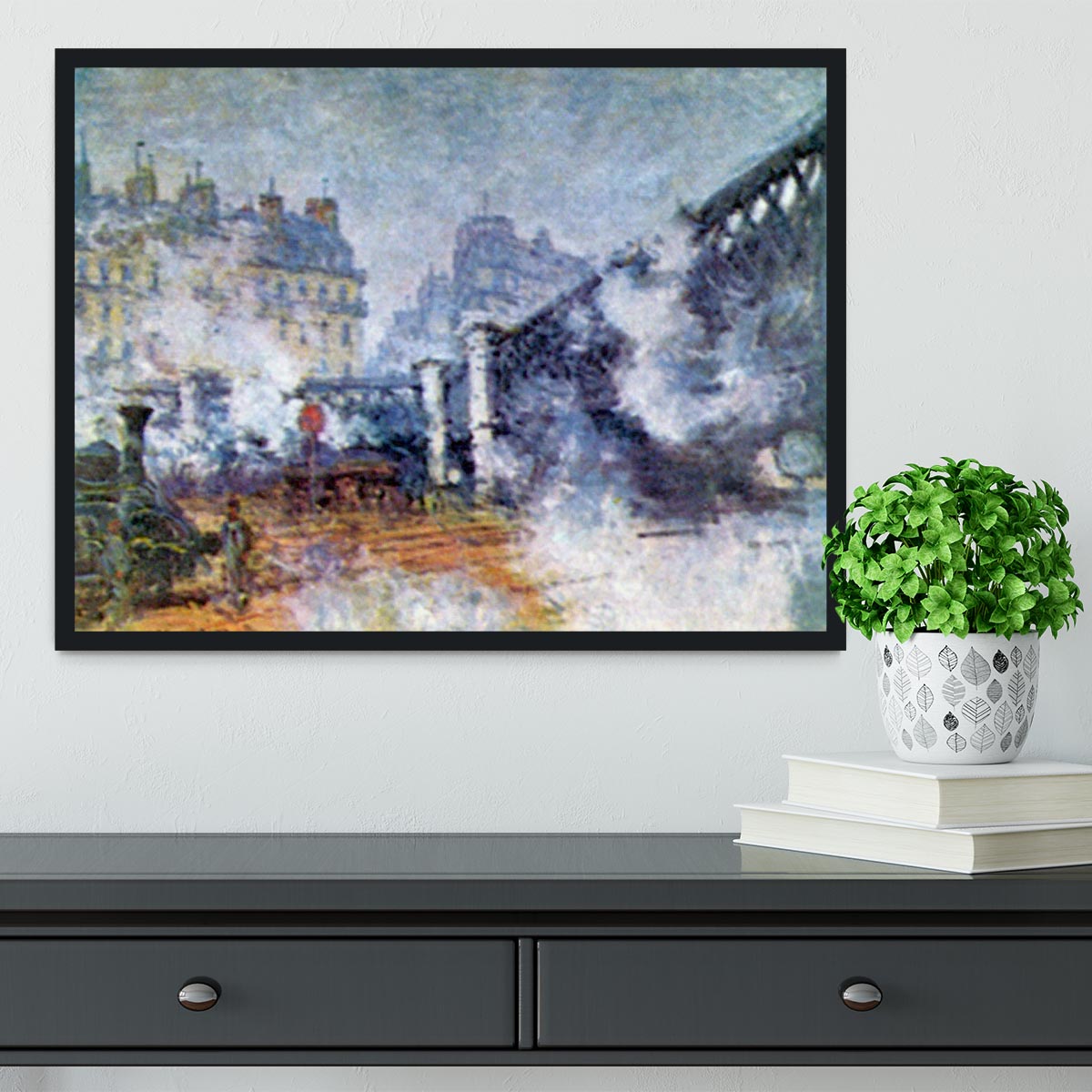 The Europe Bridge Saint Lazare station in Paris by Monet Framed Print - Canvas Art Rocks - 2