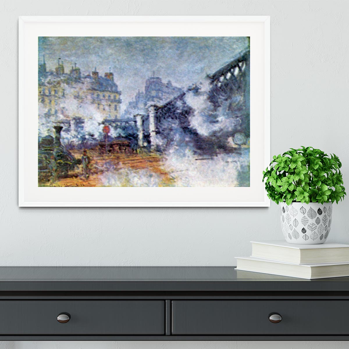 The Europe Bridge Saint Lazare station in Paris by Monet Framed Print - Canvas Art Rocks - 5