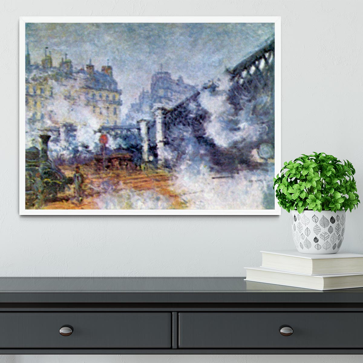 The Europe Bridge Saint Lazare station in Paris by Monet Framed Print - Canvas Art Rocks -6