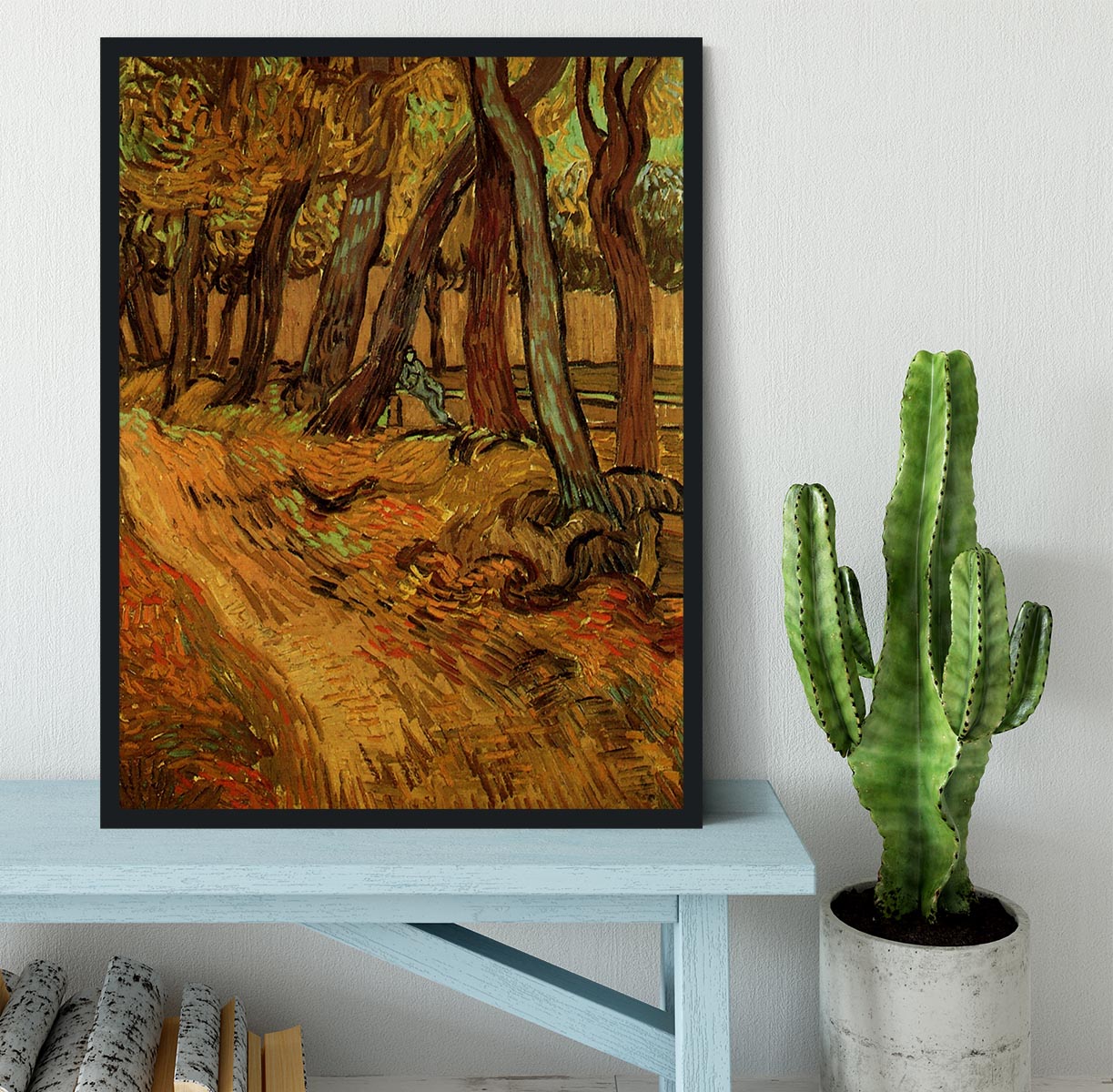 The Garden of Saint-Paul Hospital with Figure by Van Gogh Framed Print - Canvas Art Rocks - 2