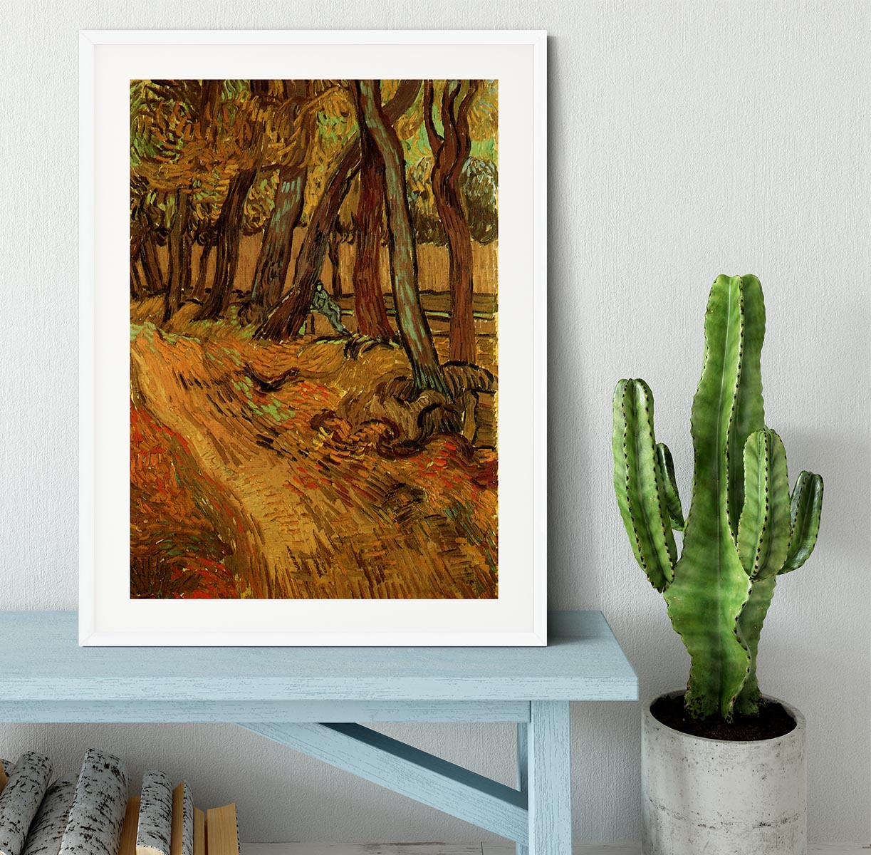 The Garden of Saint-Paul Hospital with Figure by Van Gogh Framed Print - Canvas Art Rocks - 5