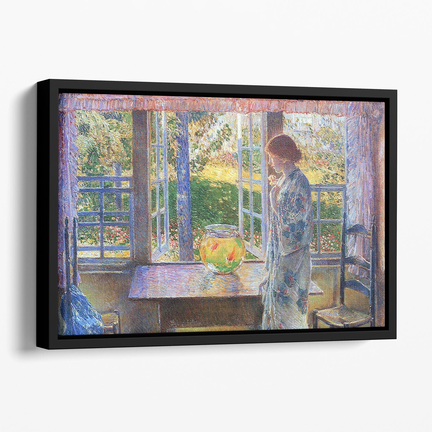 The Goldfish Window by Hassam Floating Framed Canvas - Canvas Art Rocks - 1