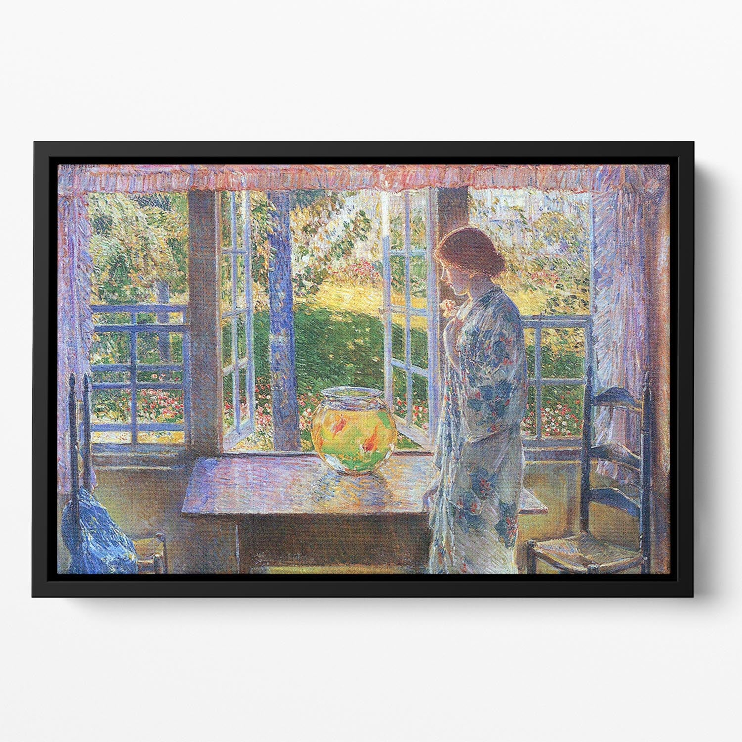 The Goldfish Window by Hassam Floating Framed Canvas - Canvas Art Rocks - 2