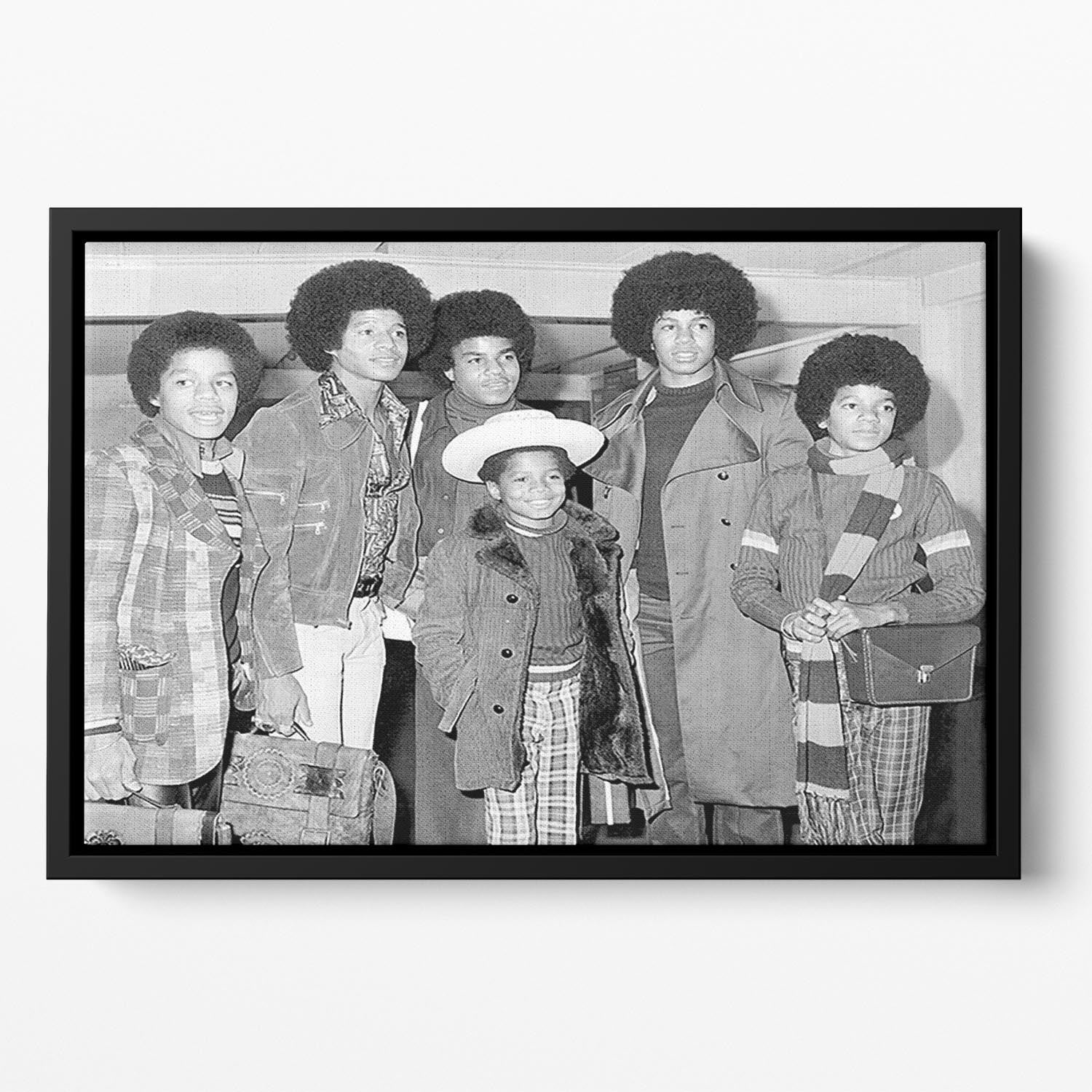The Jackson Five Marlon Jackie Tito Jermaine Michael and in front 9 year old Randy Floating Framed Canvas - Canvas Art Rocks - 2