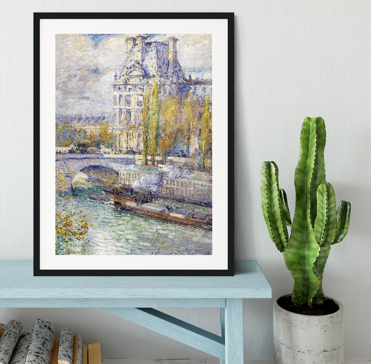 The Louvre on Pont Royal by Hassam Framed Print - Canvas Art Rocks - 1