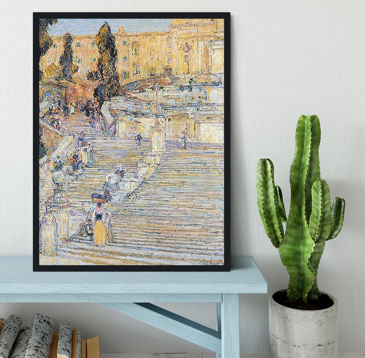 The Spanish steps by Hassam Framed Print - Canvas Art Rocks - 2