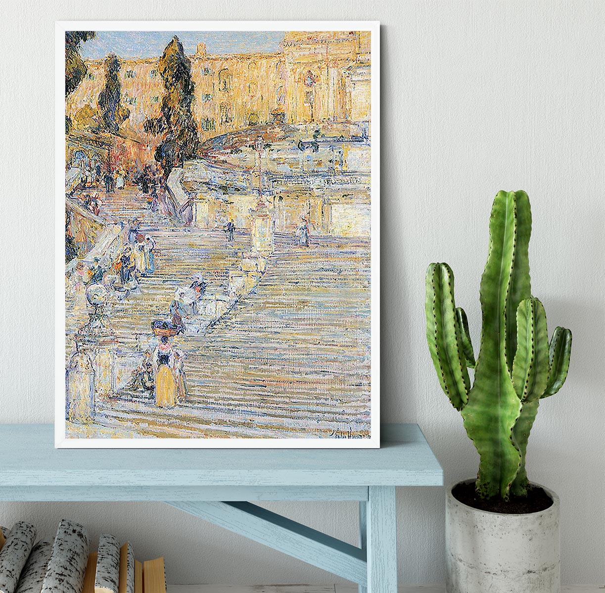 The Spanish steps by Hassam Framed Print - Canvas Art Rocks -6