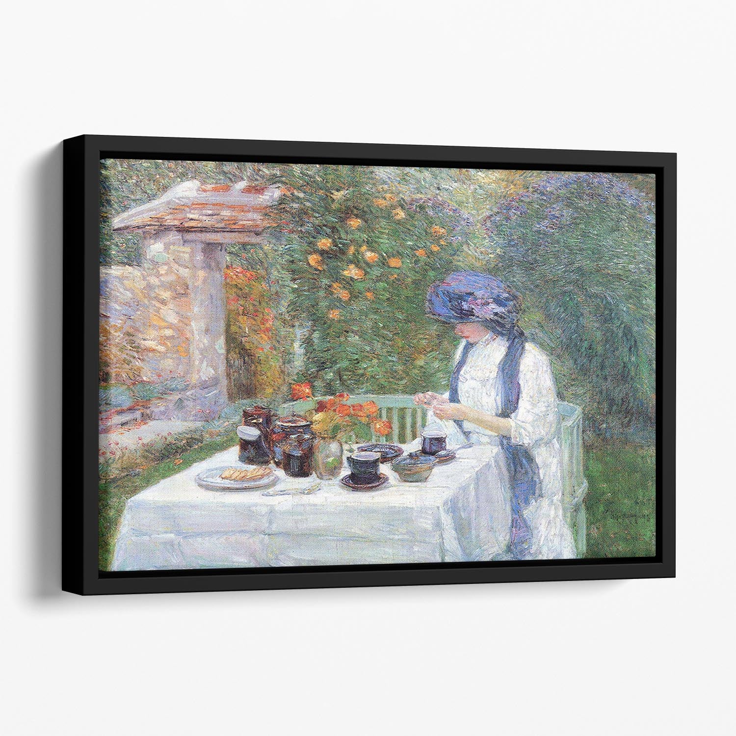 The Terre-Cuits Tea Set by Hassam Floating Framed Canvas - Canvas Art Rocks - 1