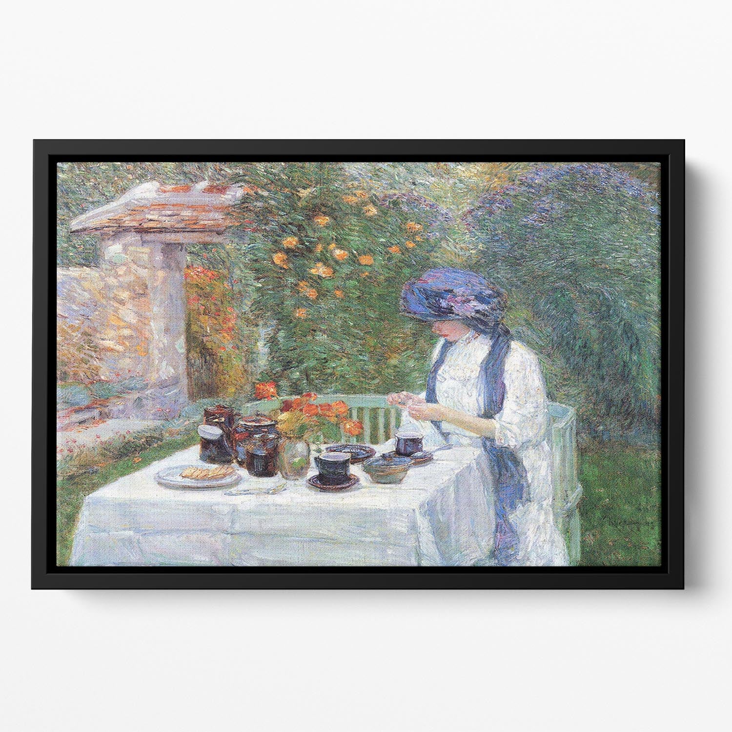 The Terre-Cuits Tea Set by Hassam Floating Framed Canvas - Canvas Art Rocks - 2